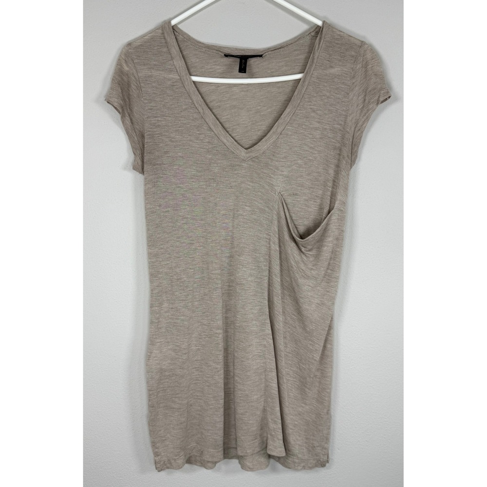 BCBG V-Neck Pocket T Women XS Modal Earthy Lagenlook Neutral Burnout Oversized